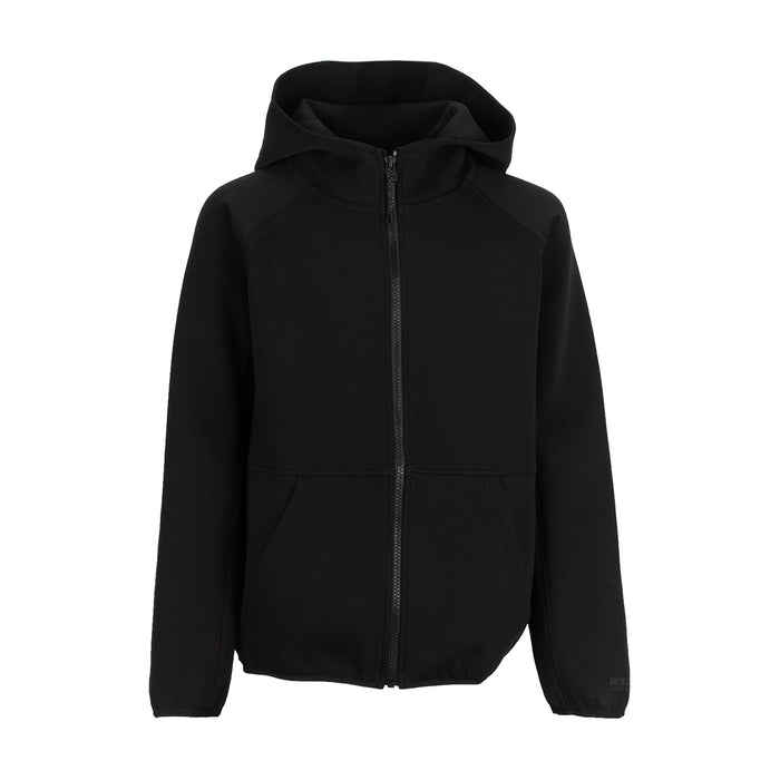 Youth black fleece full-zip hoodie with hood and front zipper