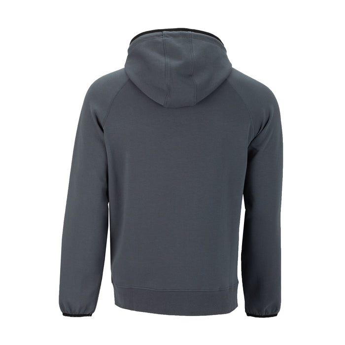 Men's Triumph FZ hoody back view in dark blue-gray, pullover hood with ribbed cuffs