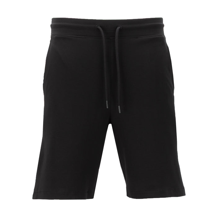 Men's black knit shorts, elastic waistband and drawstring
