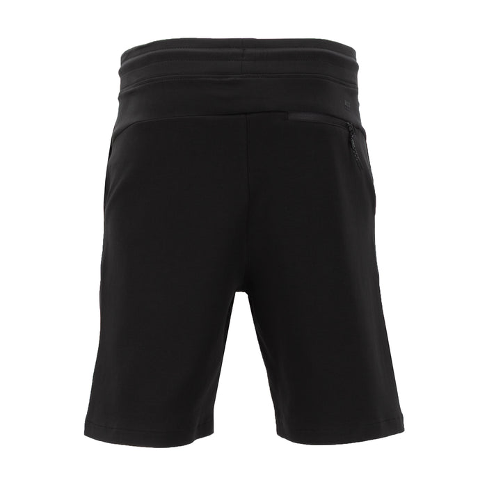 Men's black knit shorts, elastic waistband with subtle seam details