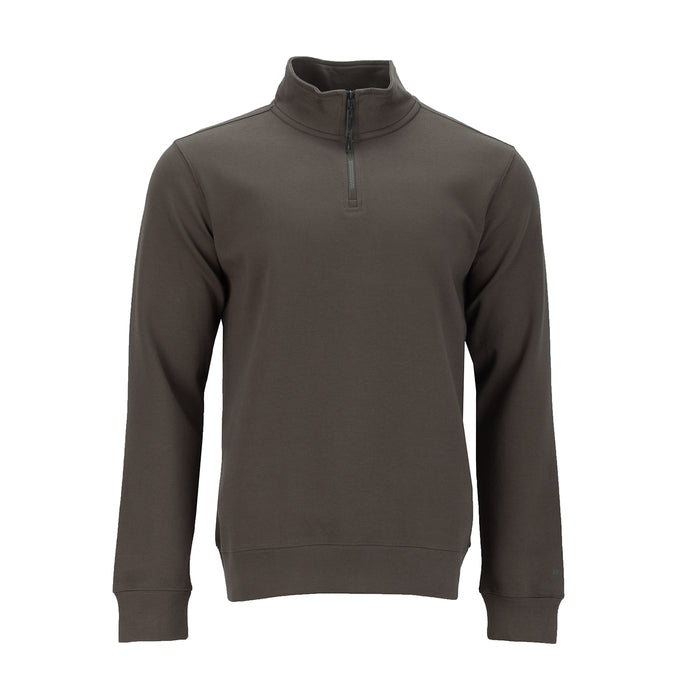 Men's dark brown quarter-zip sweatshirt with stand collar and zip front