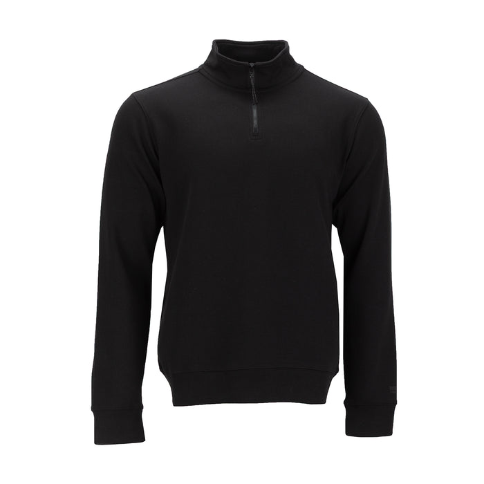 Men's black half-zip pullover sweatshirt, stand collar, ribbed cuffs and hem