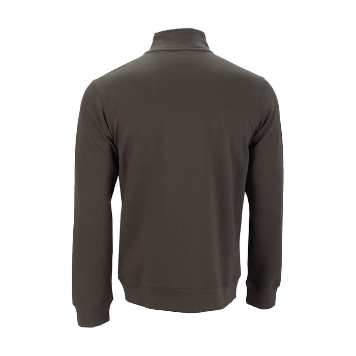 Men's dark brown quarter-zip sweatshirt, back view