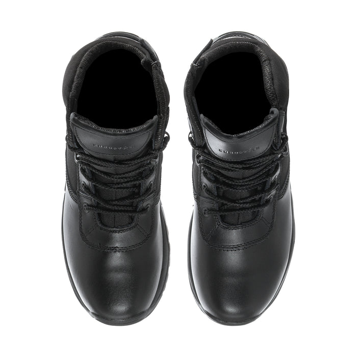 Men's black 6-inch tactical boots showing inner lining and rounded toe openings