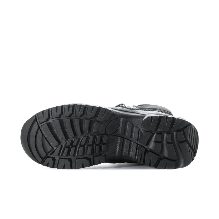 Men's black 6-inch tactical boots outsole tread view with durable rubber traction