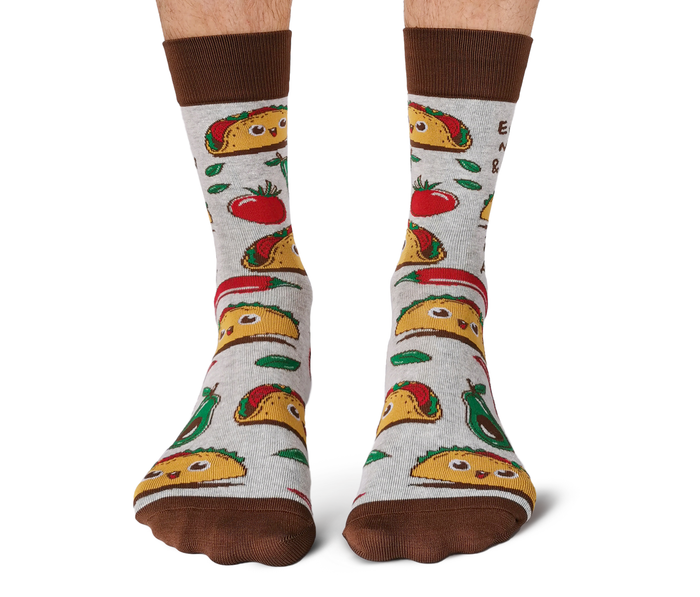 Cute Funny Tumbling Taco Socks - Men's Crew Socks - Uptown Sox
