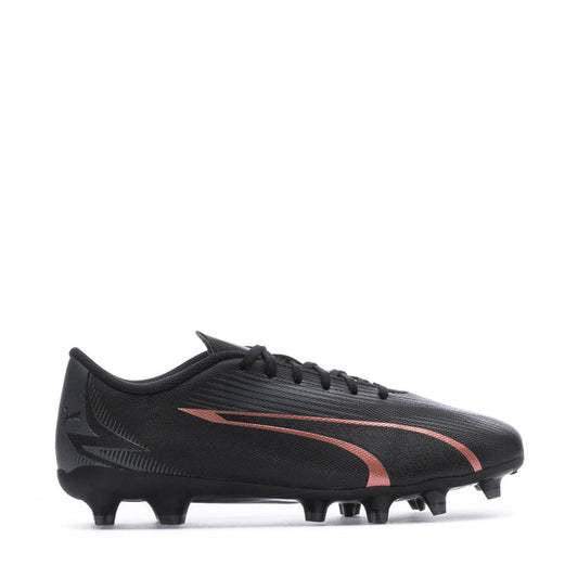 Youth Puma soccer cleats, black with copper rose logo, FG/AG studs