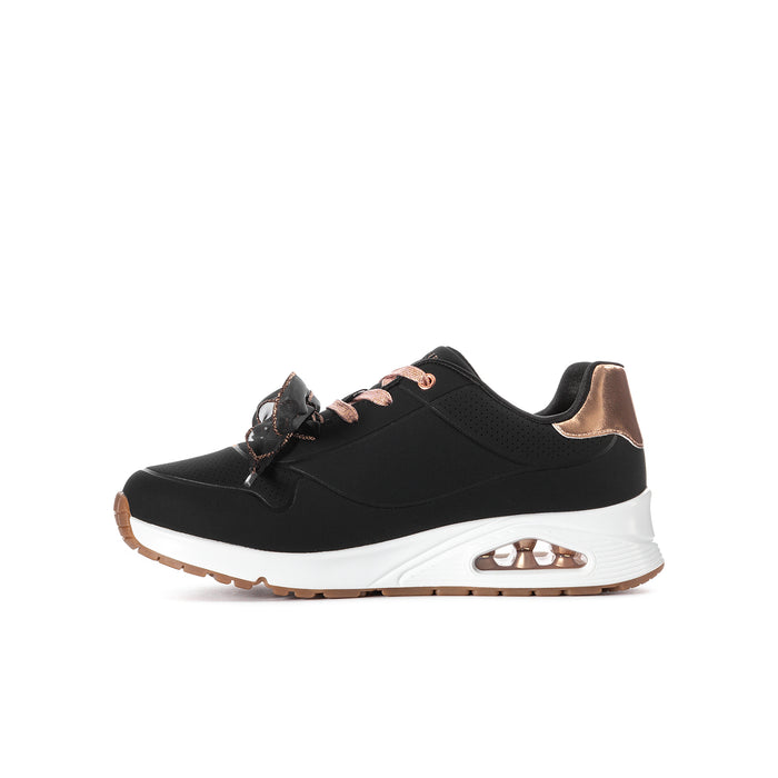 Youth black lace-up sneakers with rose-gold eyelets and white air-cushion sole