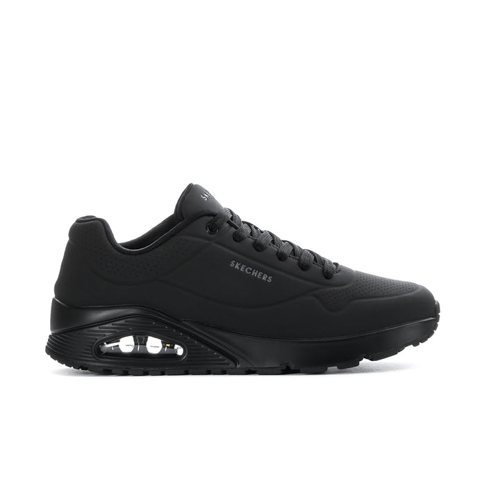 Men's black wide athletic sneakers with lace-up front and visible air-cushion sole