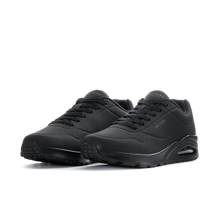 Men's black wide lace-up sneakers, low-top design with cushioned midsole and tread