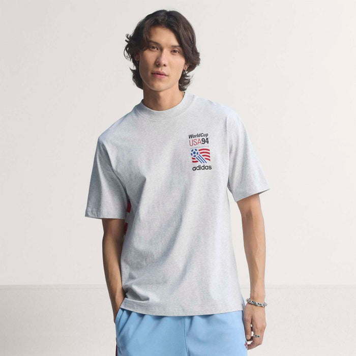 Men's heather gray crewneck T-shirt with WorldCup USA94 adidas chest graphic