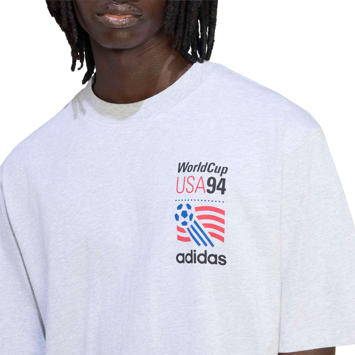 Light heather gray T-shirt showing WorldCup USA94 and adidas logo chest print