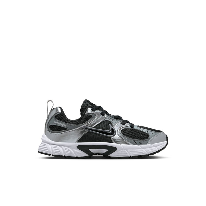 Kids Nike sneaker, black and gray mesh with gray overlays and white midsole