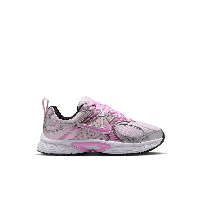 Kids running sneakers in gray with pink accents and lace-up front