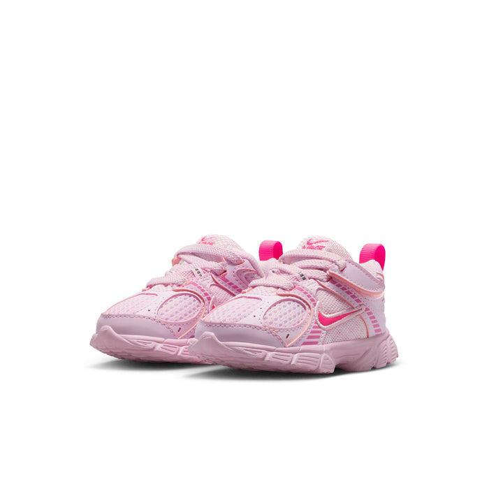 Toddler pink lace-up sneaker pair, low profile with padded collar and rubber sole