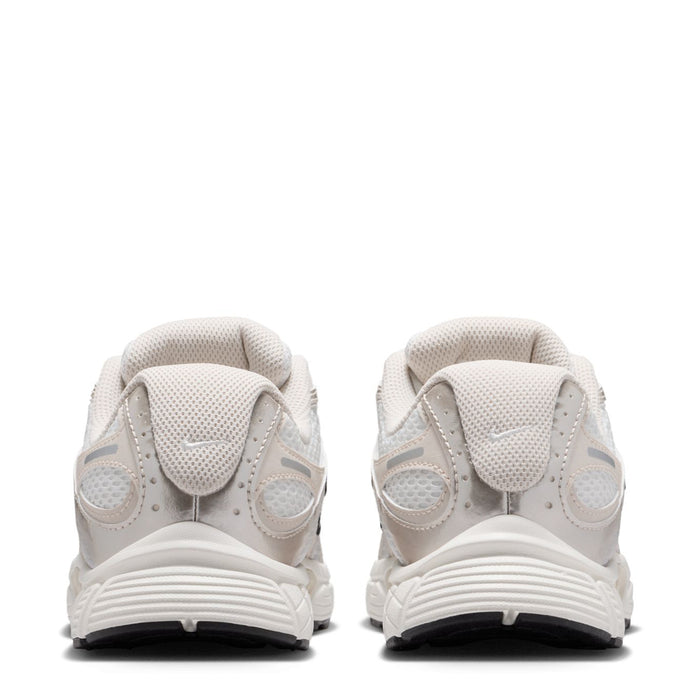 Youth white sneaker heels view, cushioned collar and padded back