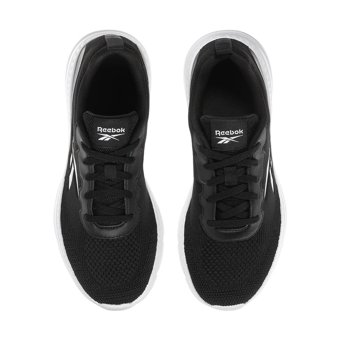 Reebok Velocity Pro men's black knit sneakers with lace-up top and white rubber edges