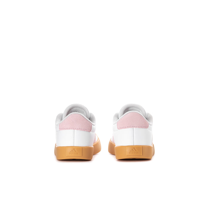 Kids adidas VL Court 3.0 sneakers, white heel with pink tab and gum outsole
