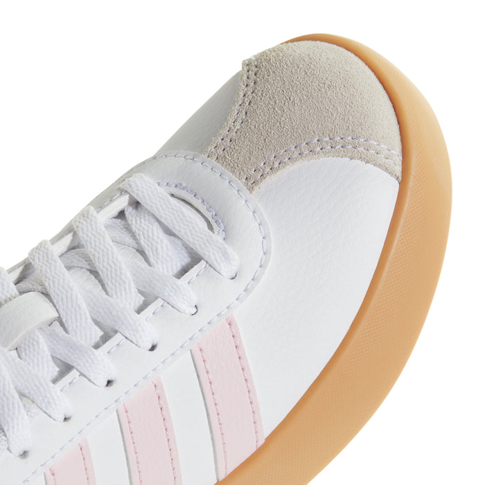 Kids adidas VL Court 3.0 shoe upper, white leather with pink stripe stitching