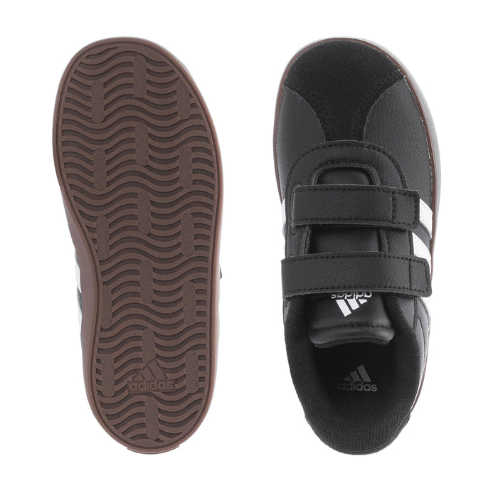 Toddler adidas black sneakers: outsole tread and hook-and-loop strap detail