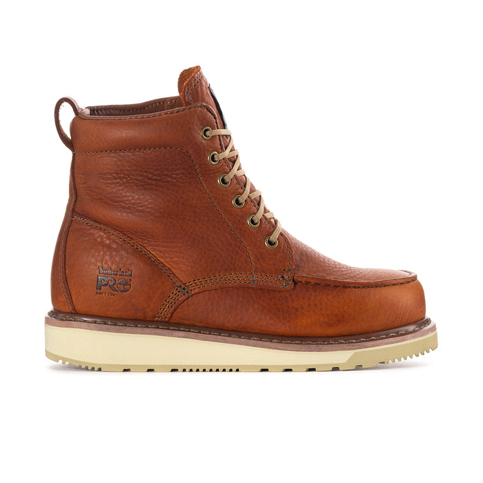 Men's rust lace-up ankle boots with padded collar and light sole.