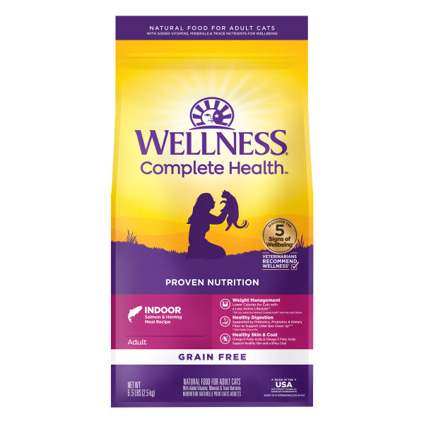 Wellness Complete Health Natural Indoor Adult Grain Free Salmon and Herring Dry Cat Food