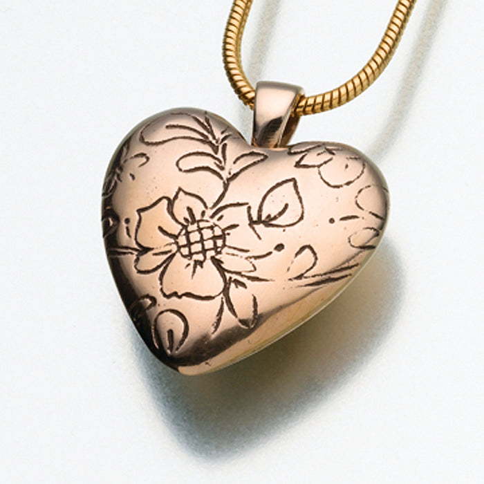 White Bronze Floral Heart Memorial Jewelry Pendant Funeral Cremation Urn
