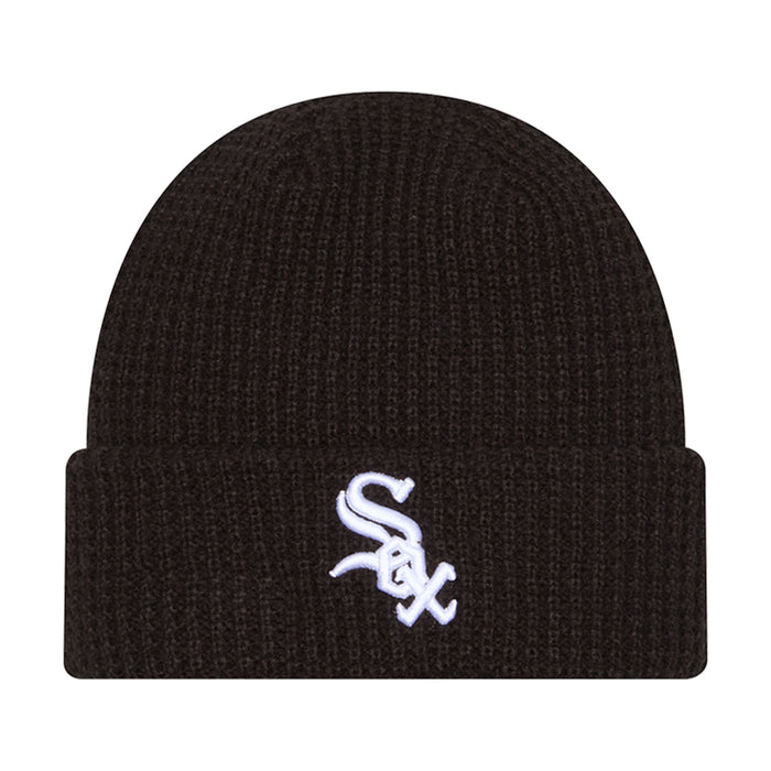 Black knit waffle beanie with white Chicago Sox logo