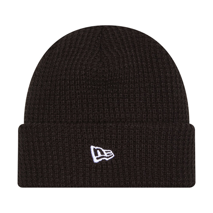 Black knit waffle beanie with small New Era logo