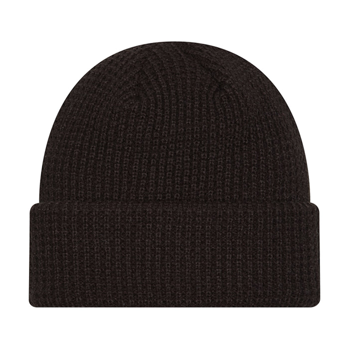 Black knit waffle beanie, plain front