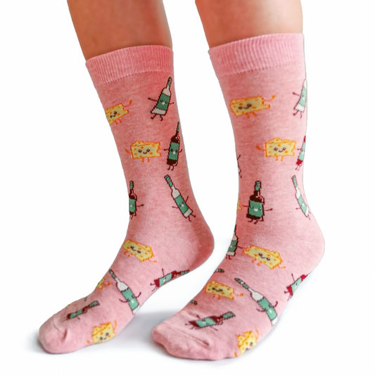 Womens Fun Wine and Cheese Socks
