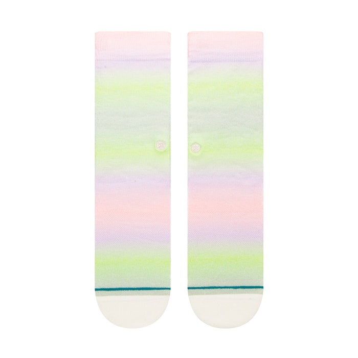 Women's pastel ombre crew socks with teal stripe at cuff and white toe