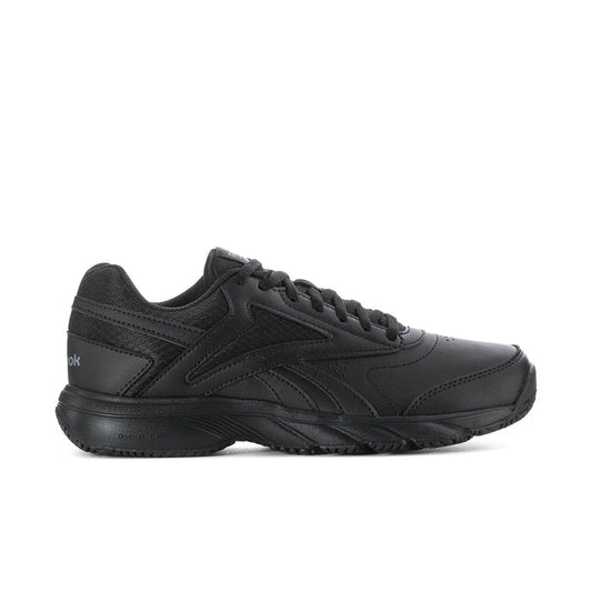 Women's black lace-up athletic sneaker with Reebok logo and cushioned sole