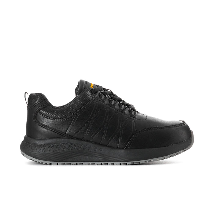 Men's black work sneaker with slip-resistant tread and lace-up design
