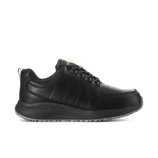 Men's black work sneaker with slip-resistant tread and lace-up design