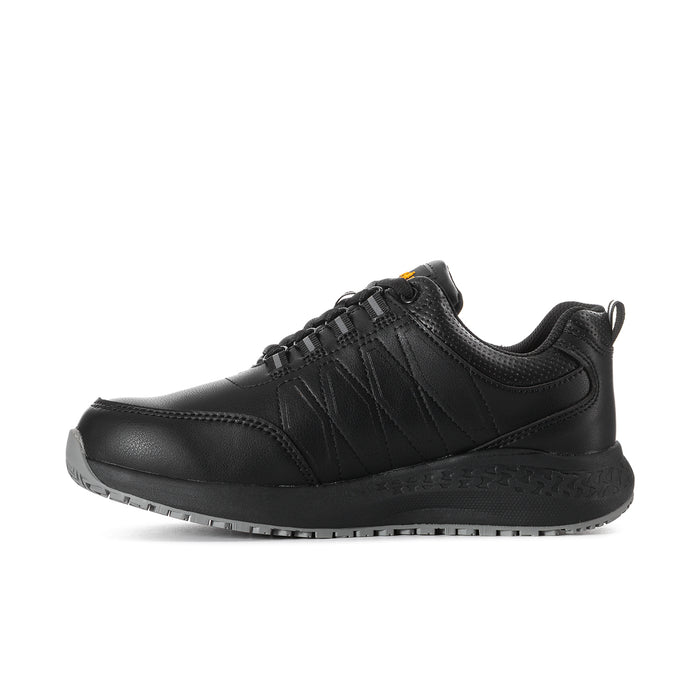 Men's black lace-up work sneaker with quilted side detailing and rubber sole