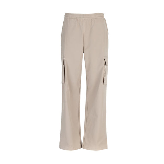 Women’s woven cargo pants, light mocha with cargo flap pockets and drawstring waist.