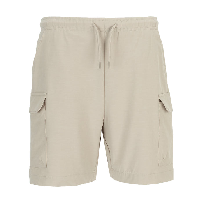 Youth woven cargo shorts in light cashmere beige with elastic waist and drawstring