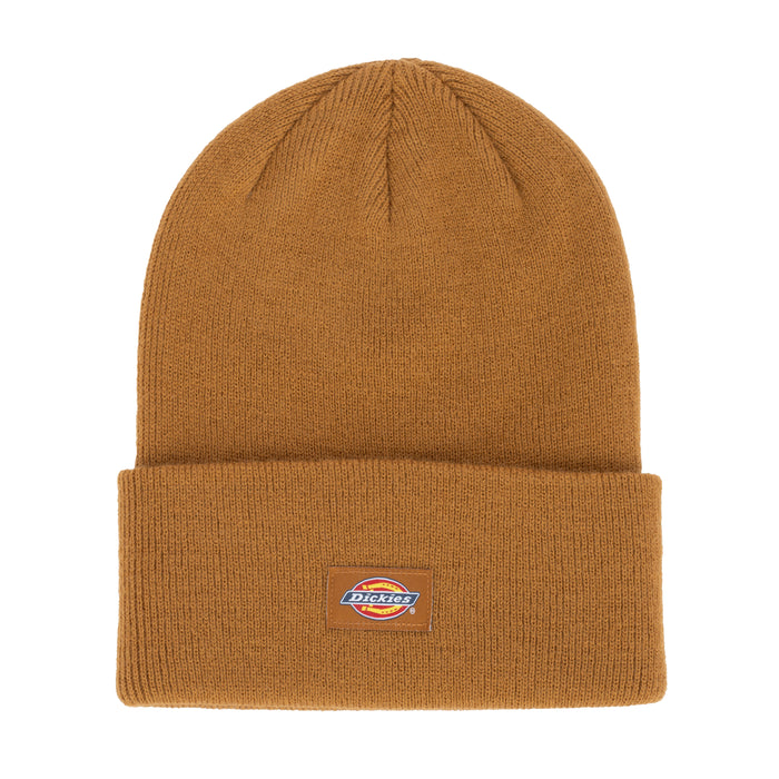 Brown cuffed tall beanie with Dickies woven label