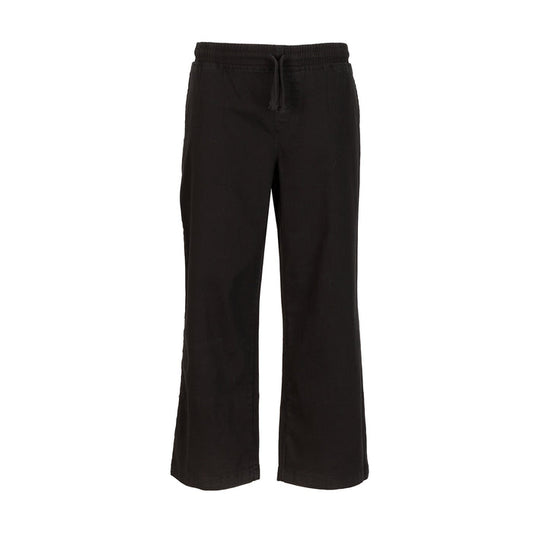 Youth woven open-hem pants, black wide-leg front with elastic waistband