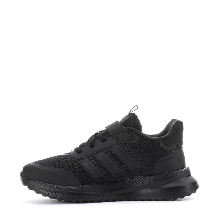 Kids black lace-up sneaker with side logo stripes and chunky tread sole