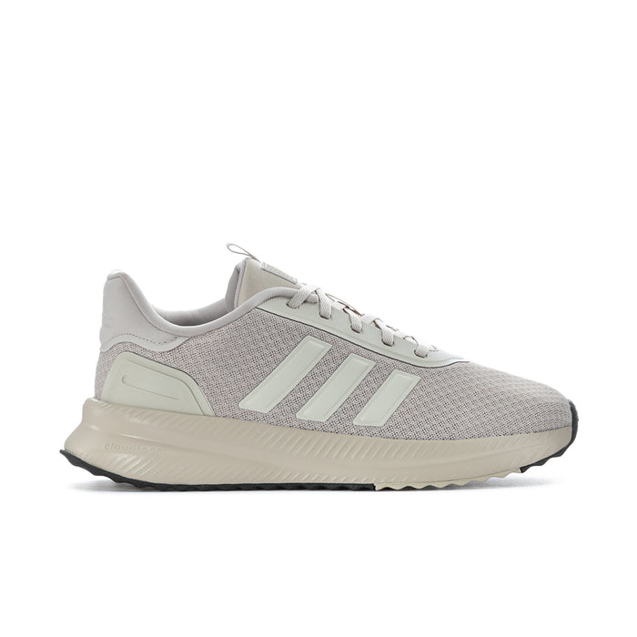 Men's athletic sneakers in light grey knit with mint three-stripe accents and white sole