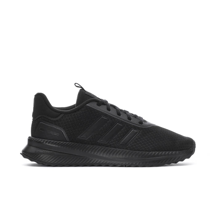 Mens black athletic running shoe with mesh upper, lace-up front, and textured sole