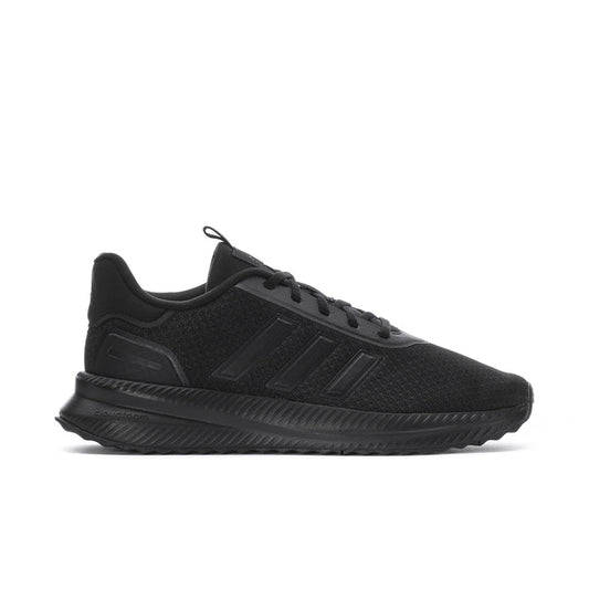 Mens black athletic running shoe with mesh upper, lace-up front, and textured sole