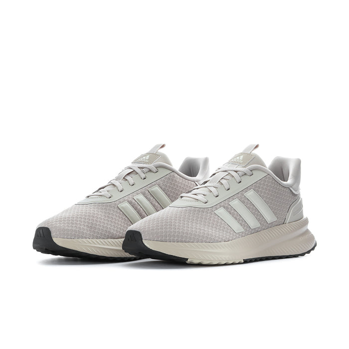 Pair of men's athletic sneakers, light grey mesh uppers with mint stripes and light outsole