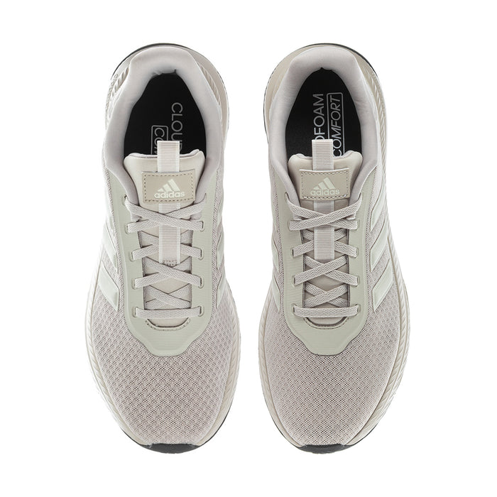 Men's athletic sneakers, light grey mesh uppers with lace-up closure and foam-logo tongue