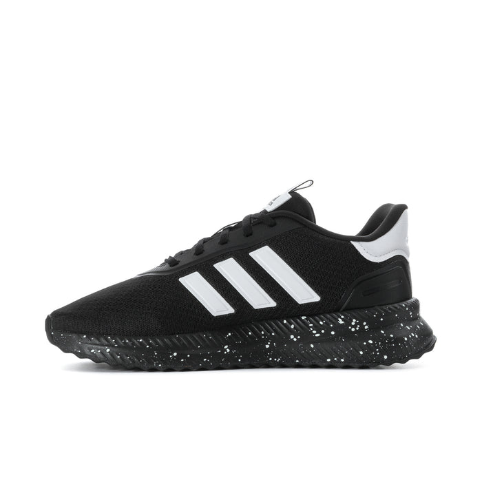 Men's black lace-up sneaker with white stripes and speckled midsole