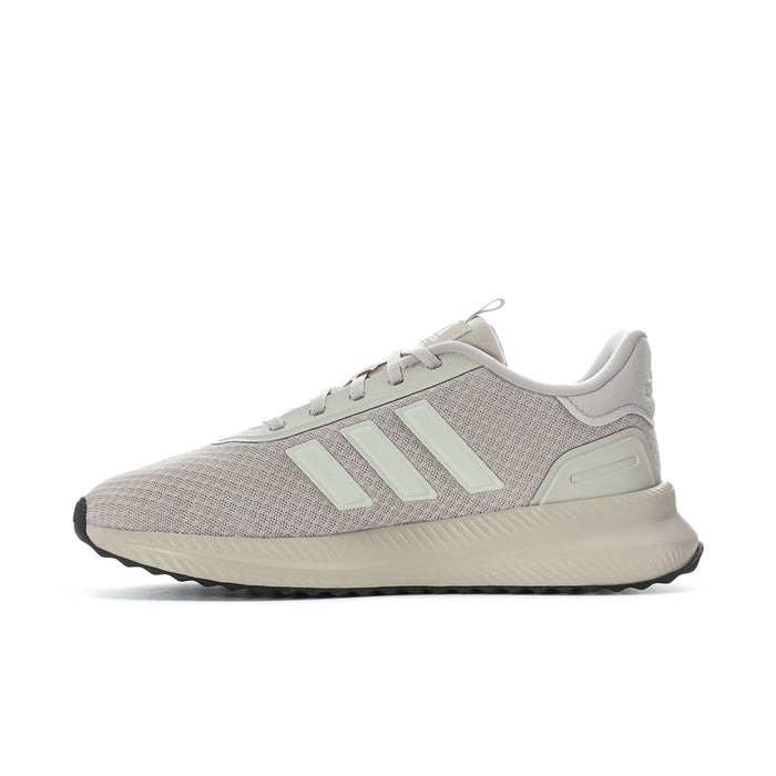 Men's athletic sneakers side profile, light grey knit with mint stripes and cushioned sole