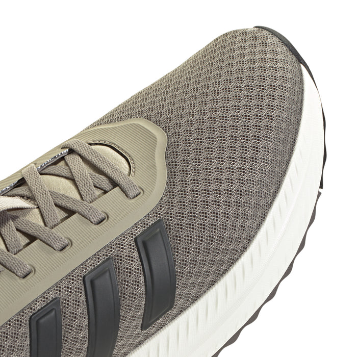 Men's X_PLR Path sneakers, close-up side; grey knit texture with beige lace stay