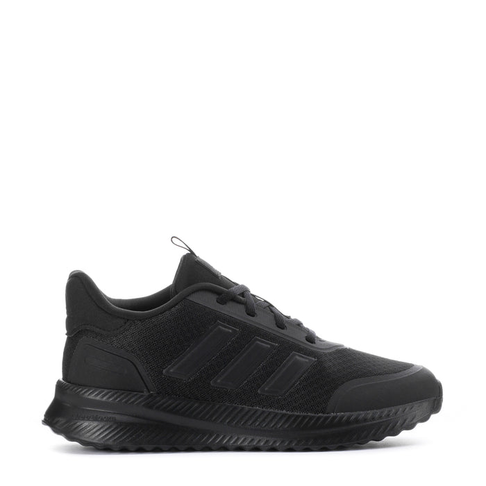 Youth black running sneaker with lace-up front and textured mesh upper